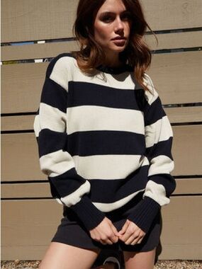 J. GALT 100% Cotton Navy/Cream Striped Knit - OS